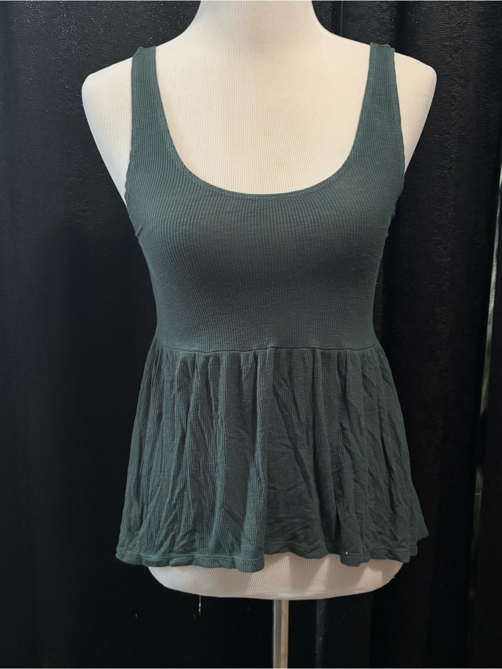 American Eagle Soft & Sexy Ribbed Peplum Tank Top Dark Green S